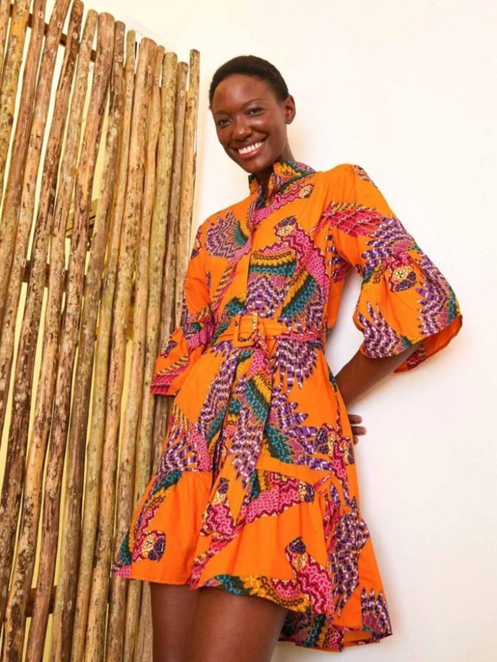 FARM Rio Orange Macaw Minidress with Belt